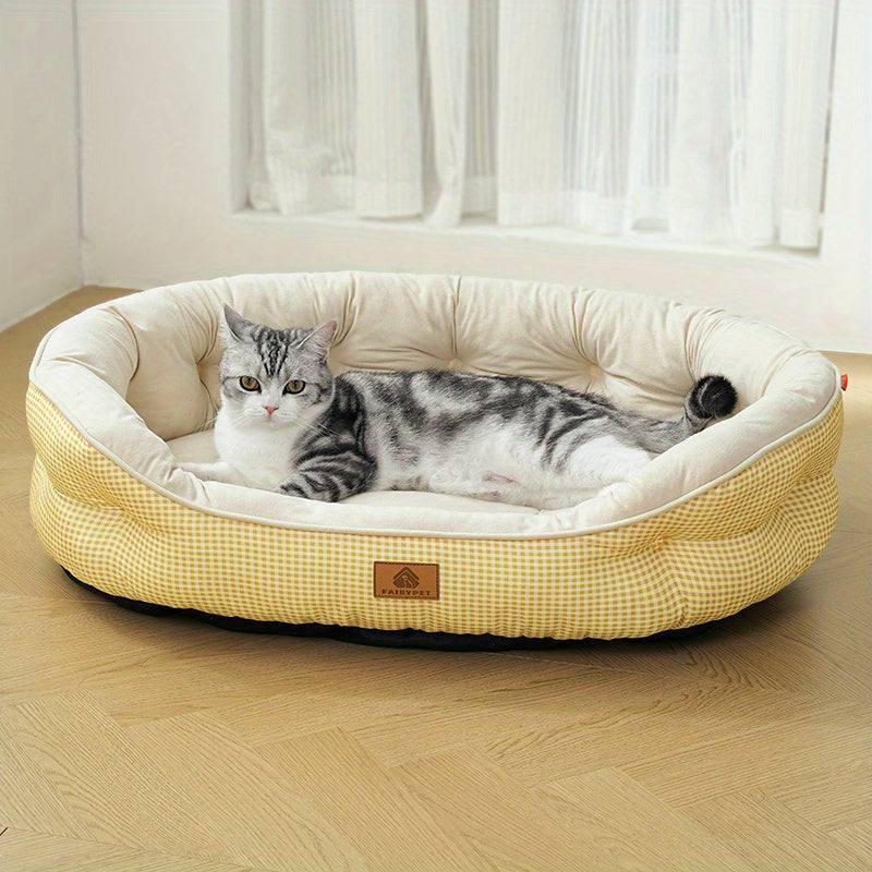 Cuddler All-Season Easy-Care High-Value Pet Bed: Plaid Round Dog & Cat Bed for Small to Medium Dogs up to 26.46LB, Durable Polyester with Soft Filling, No Assembly Needed, Cozy Indoor Bed for All Seasons, Cozy Home Decor, comfortable pet resting area.