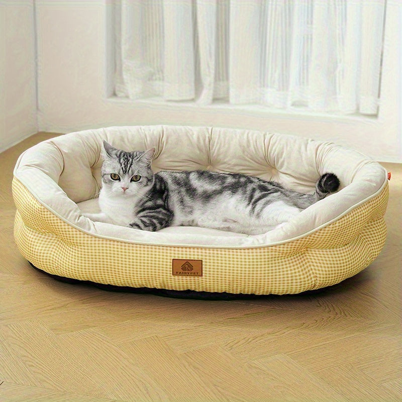 Cuddler All-Season Easy-Care High-Value Pet Bed: Plaid Round Dog & Cat Bed for Small to Medium Dogs up to 26.46LB, Durable Polyester with Soft Filling, No Assembly Needed, Cozy Indoor Bed for All Seasons, Cozy Home Decor, comfortable pet resting area.
