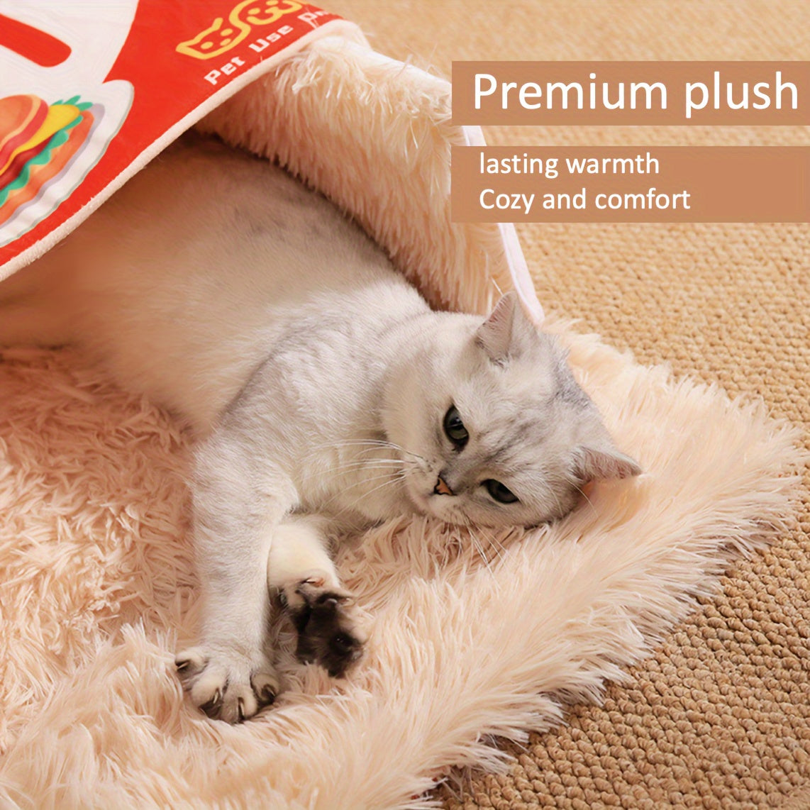 Rectangular Fully Enclosed Cat Bed with Snack Box Design - All-Season Cozy Pet Bed for Cats, Durable Polyester, Removable & Washable, Perfect Thanksgiving & Christmas Gift for Feline Friends, Cat Bed for Indoor Cats, Playful Cat Decor, Soft Texture Cover