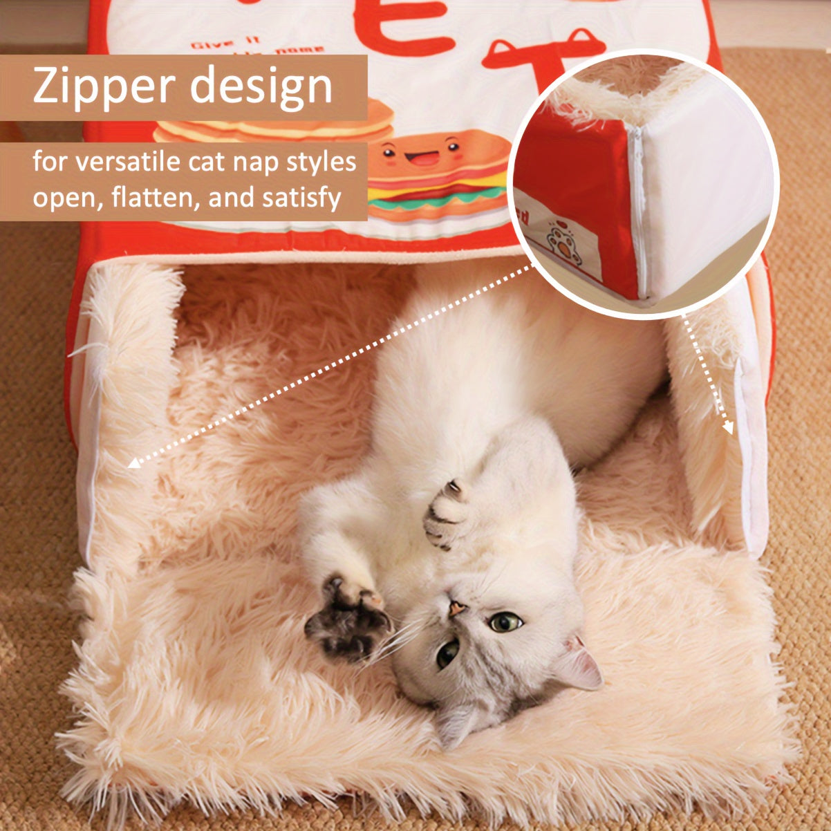 Rectangular Fully Enclosed Cat Bed with Snack Box Design - All-Season Cozy Pet Bed for Cats, Durable Polyester, Removable & Washable, Perfect Thanksgiving & Christmas Gift for Feline Friends, Cat Bed for Indoor Cats, Playful Cat Decor, Soft Texture Cover