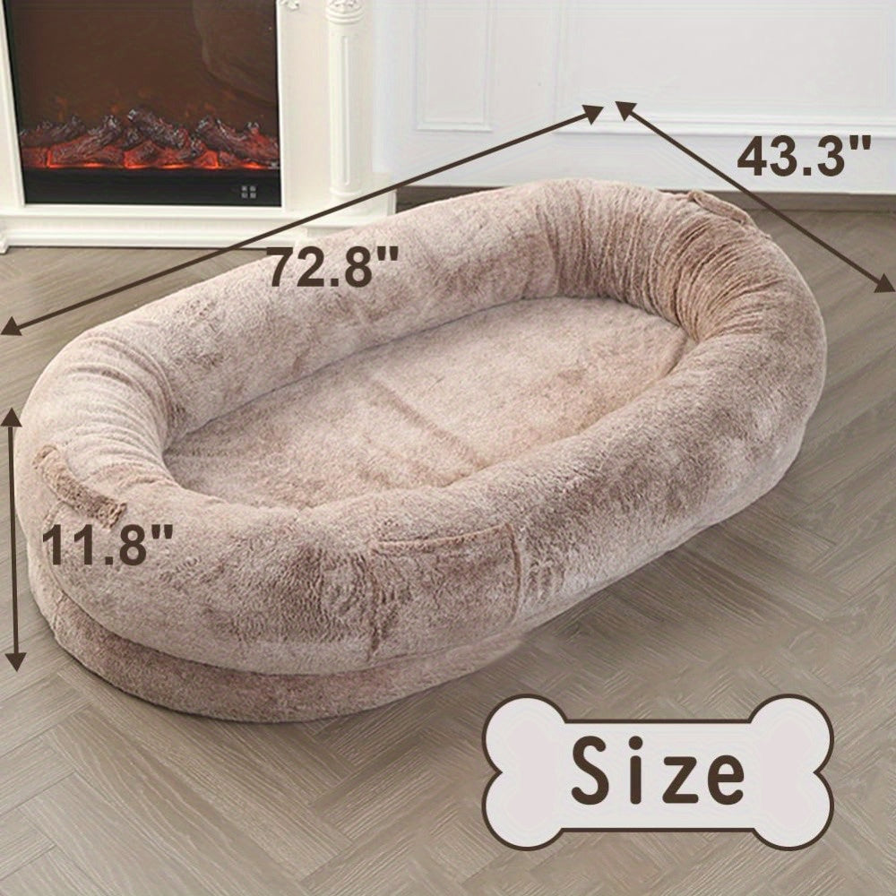 72"x43"x11" Extra-Large Plush Bean Bag Chair - Soft Fleece, Removable Blanket & Pillow, Easy-Clean, Perfect for Relaxing & Sleeping, Brown