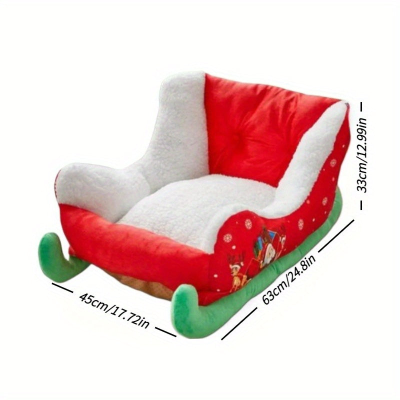 Christmas Sled Pet Bed - Red & Green Winter Dog Bed with Santa Claus, Soft Washable Cushioned Interior, Non-Toxic & Safe for Cats and Small Dogs - Indoor/Outdoor Holiday Decor - Easy-Clean Winter Home for Christmas Gifts, Indoor Outdoor Use, Festive
