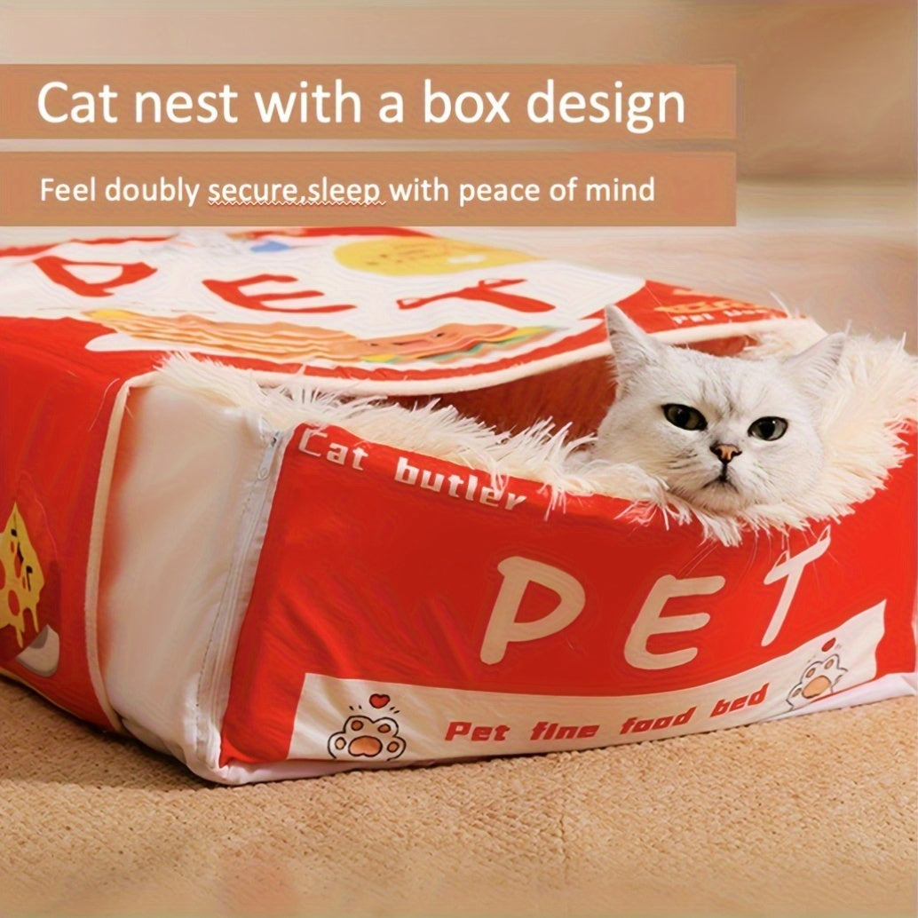 Rectangular Fully Enclosed Cat Bed with Snack Box Design - All-Season Cozy Pet Bed for Cats, Durable Polyester, Removable & Washable, Perfect Thanksgiving & Christmas Gift for Feline Friends, Cat Bed for Indoor Cats, Playful Cat Decor, Soft Texture Cover