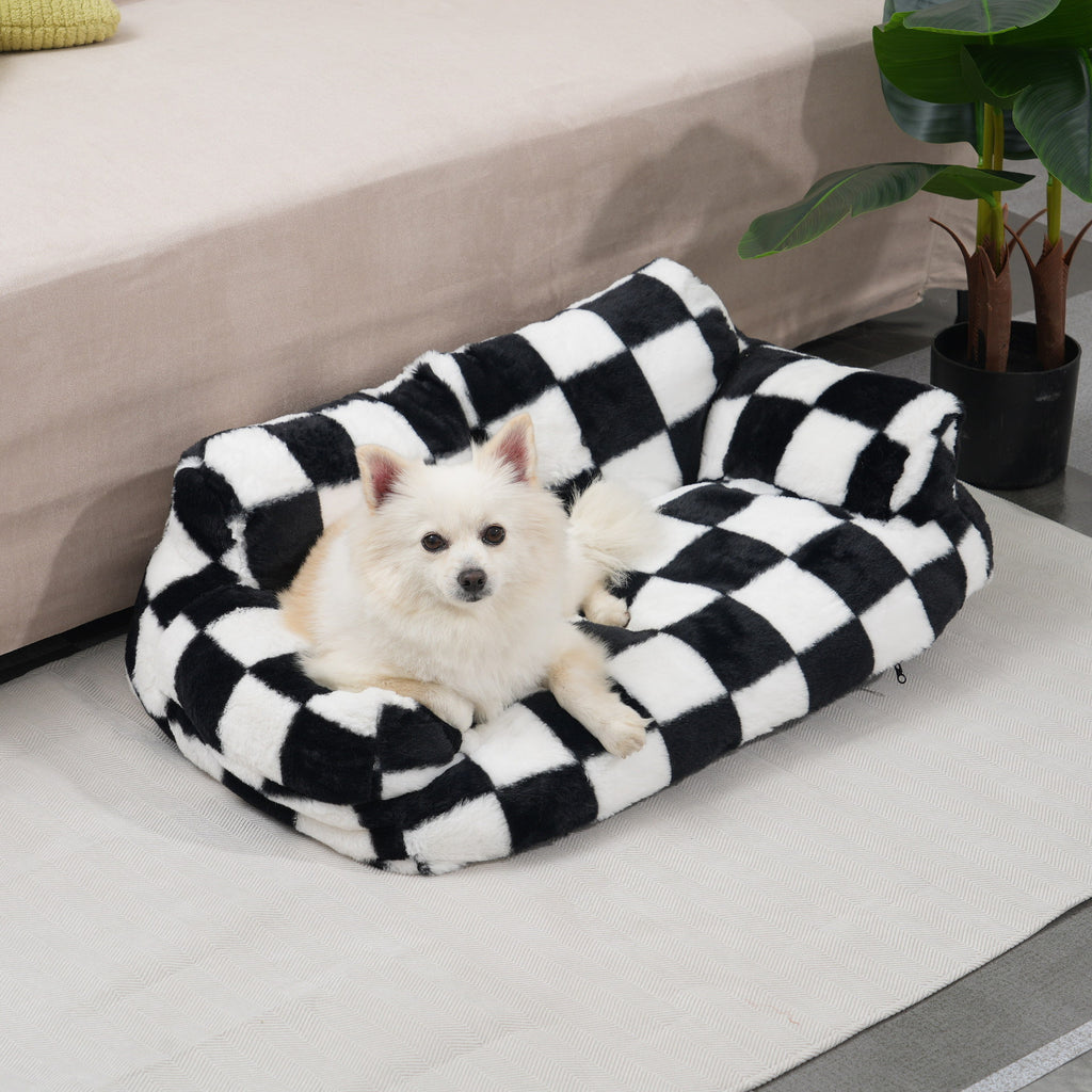 Non-Slip Washable Dog Bed - Plush Sofa Lounger with All-Season Warmth, Soft Polyester Pet Cushion for Small/Medium/Large Breeds - Indoor/Outdoor Use, Easy-Clean Dog Bed for Home, Travel, or Gifting, Checkered Pattern, Durable Construction
