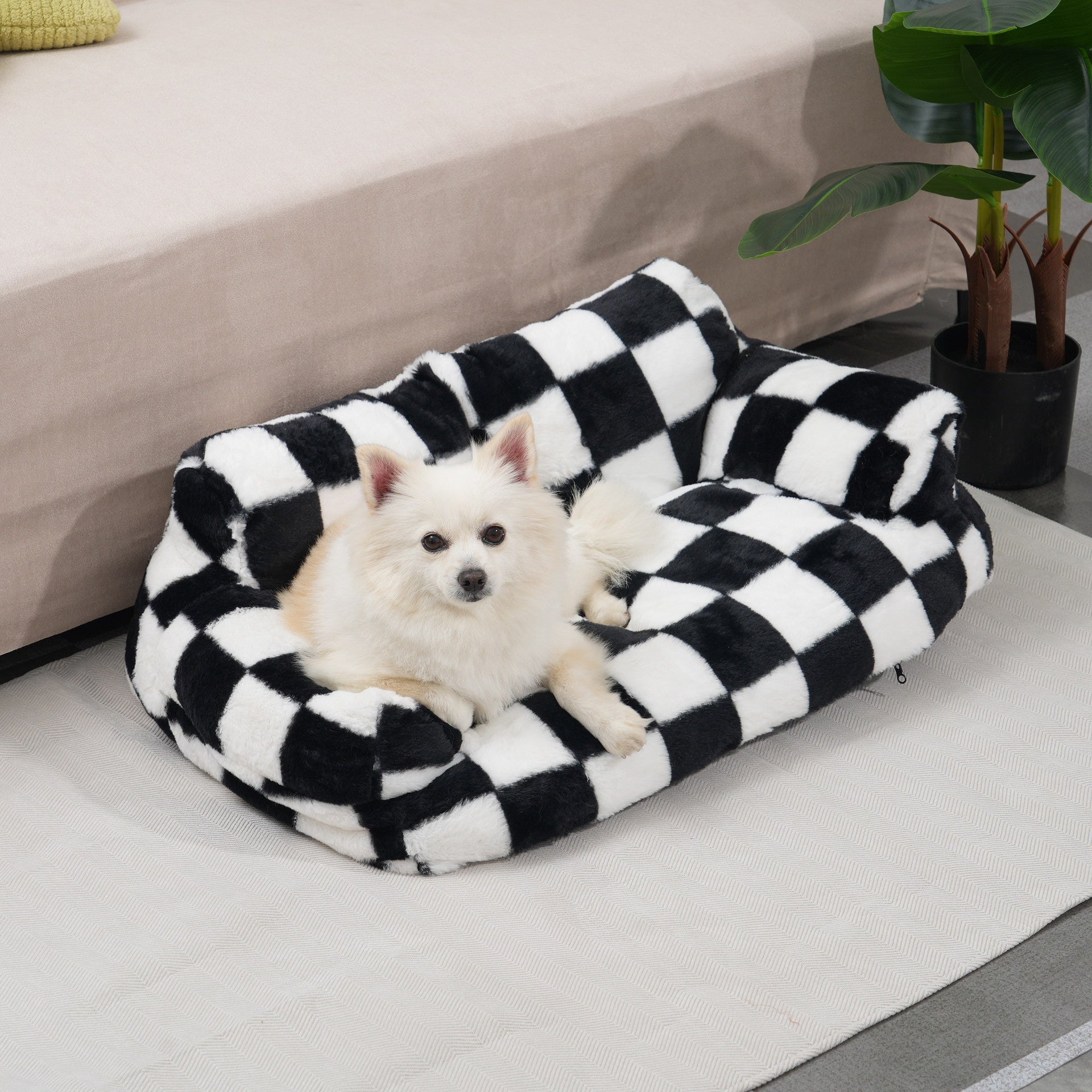Non-Slip Washable Dog Bed - Plush Sofa Lounger with All-Season Warmth, Soft Polyester Pet Cushion for Small/Medium/Large Breeds - Indoor/Outdoor Use, Easy-Clean Dog Bed for Home, Travel, or Gifting, Checkered Pattern, Durable Construction