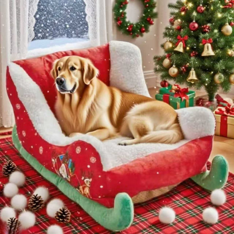 Christmas Sled Dog Bed - Cozy Winter Pet Bed for Small to Medium Dogs, Soft Removable Washable Polyester Nest with Festive Holiday Design, Safe and Warm Sleeping Area for Pets, Dog Bed for Christmas