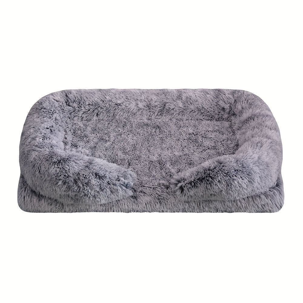 Removable Double-Layer Long Fur Pet Sofa for Dogs, Polyester Fiber Fill, Small to Large Breed Dog Bed, Easy Assembly, Mixed Colors, Cozy Plush Texture, Detachable Design for Cleaning, Perfect for All Seasons, Sofa Pet Bed