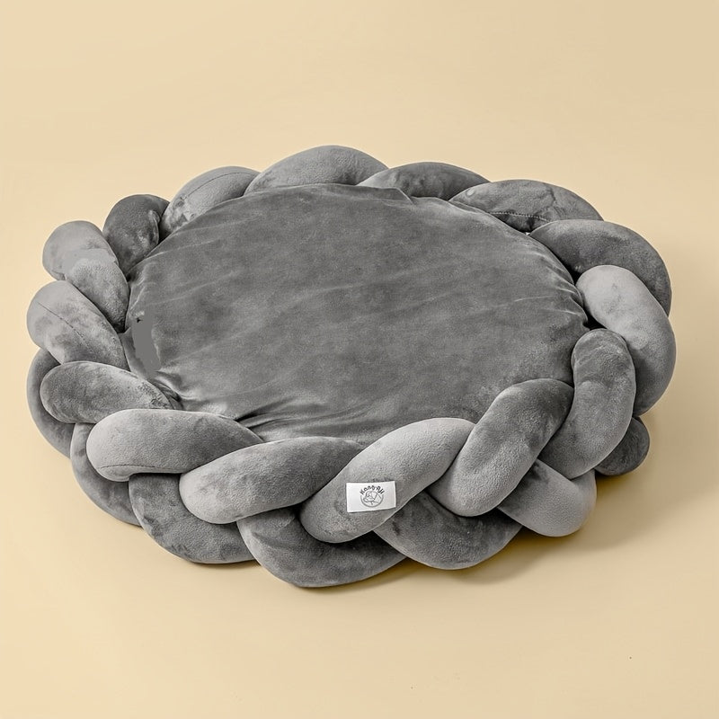 Soft & Cozy Hand-Knitted Dog Bed - Round, Warm Polyester Fiber, Machine Washable, Detachable Cover for Small Dogs, Pet Bed|Cozy Dog Bed|Detachable Cover Bed