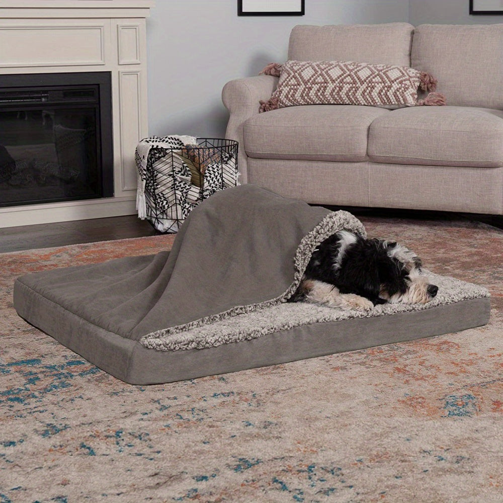 Large Cooling Gel Dog Bed with Removable Washable Cover - Orthopedic Berber & Blanket Top Mattress for Large/Medium Dogs Up to 55 lbs - Gray, Cozy & Durable Design for Year-Round Comfort