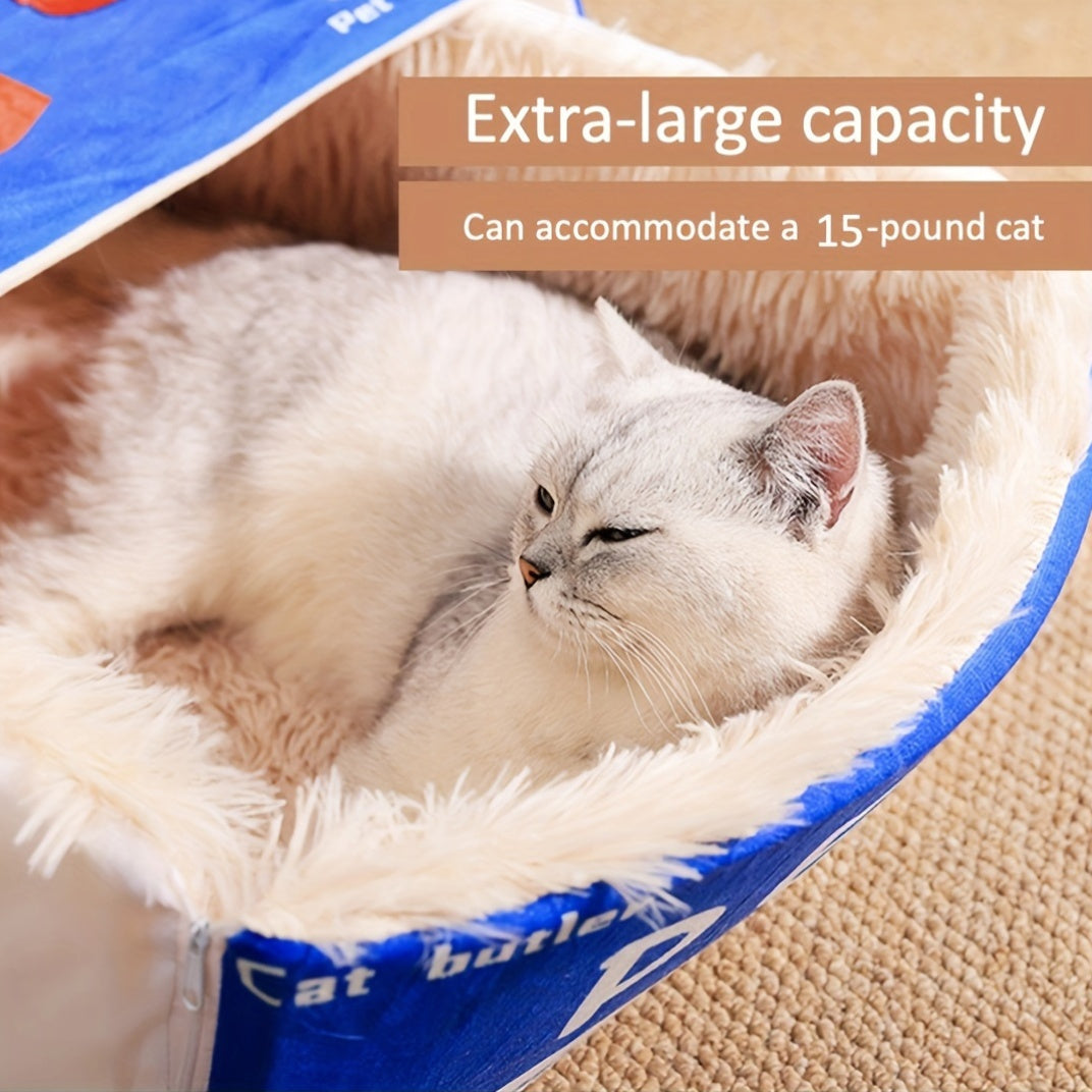 Rectangular Fully Enclosed Cat Bed with Snack Box Design - All-Season Cozy Pet Bed for Cats, Durable Polyester, Removable & Washable, Perfect Thanksgiving & Christmas Gift for Feline Friends, Cat Bed for Indoor Cats, Playful Cat Decor, Soft Texture Cover