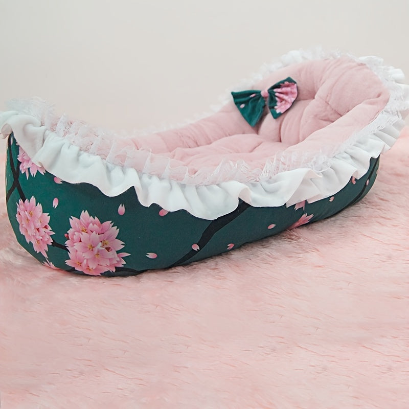 1pc Cat Nest, Floral Pattern Soft Cat Sleeping Bed Warm Cozy Cat Sofa Bed Rocking Cradle With Soft Cushion Mat
