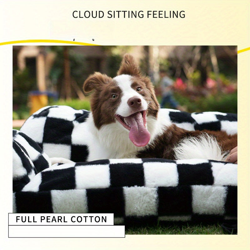 Non-Slip Washable Dog Bed - Plush Sofa Lounger with All-Season Warmth, Soft Polyester Pet Cushion for Small/Medium/Large Breeds - Indoor/Outdoor Use, Easy-Clean Dog Bed for Home, Travel, or Gifting, Checkered Pattern, Durable Construction