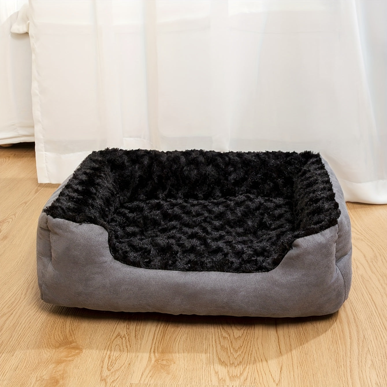 Luxury Polyester Dog Bed with Non-Slip Bottom, Breathable Orthopedic Pet Sofa with Memory Foam Filling, Washable Flower Patterned Rectangle Dog Bed for Small, Medium, and Toy Breeds - Black