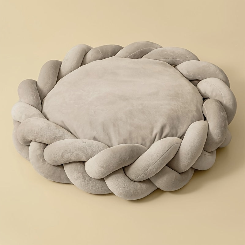 Soft & Cozy Hand-Knitted Dog Bed - Round, Warm Polyester Fiber, Machine Washable, Detachable Cover for Small Dogs, Pet Bed|Cozy Dog Bed|Detachable Cover Bed