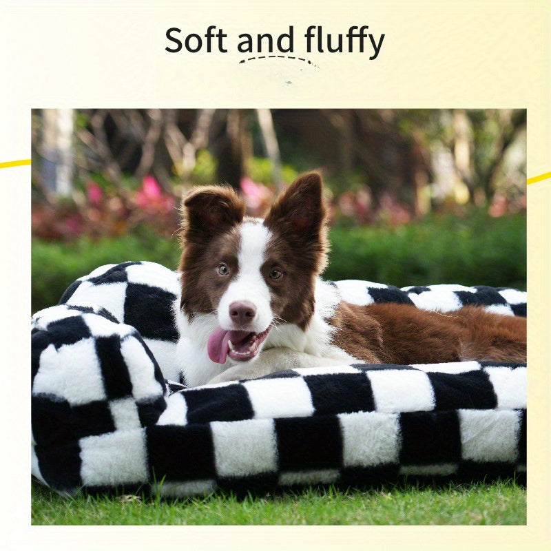Non-Slip Washable Dog Bed - Plush Sofa Lounger with All-Season Warmth, Soft Polyester Pet Cushion for Small/Medium/Large Breeds - Indoor/Outdoor Use, Easy-Clean Dog Bed for Home, Travel, or Gifting, Checkered Pattern, Durable Construction