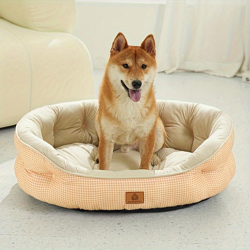 Cuddler All-Season Easy-Care High-Value Pet Bed: Plaid Round Dog & Cat Bed for Small to Medium Dogs up to 26.46LB, Durable Polyester with Soft Filling, No Assembly Needed, Cozy Indoor Bed for All Seasons, Cozy Home Decor, comfortable pet resting area.