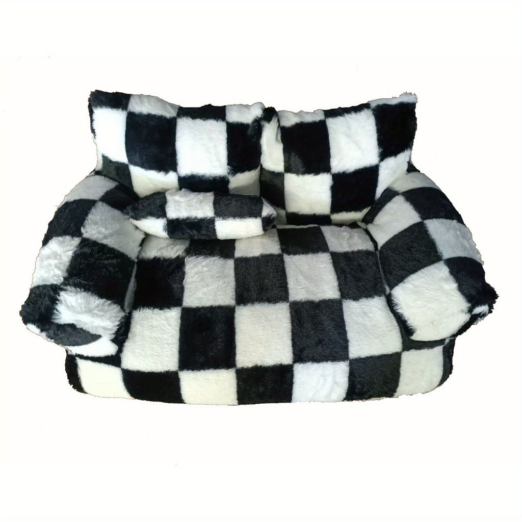 Non-Slip Washable Dog Bed - Plush Sofa Lounger with All-Season Warmth, Soft Polyester Pet Cushion for Small/Medium/Large Breeds - Indoor/Outdoor Use, Easy-Clean Dog Bed for Home, Travel, or Gifting, Checkered Pattern, Durable Construction