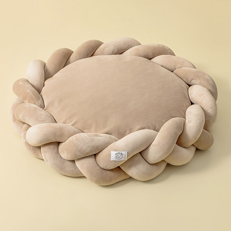 Soft & Cozy Hand-Knitted Dog Bed - Round, Warm Polyester Fiber, Machine Washable, Detachable Cover for Small Dogs, Pet Bed|Cozy Dog Bed|Detachable Cover Bed