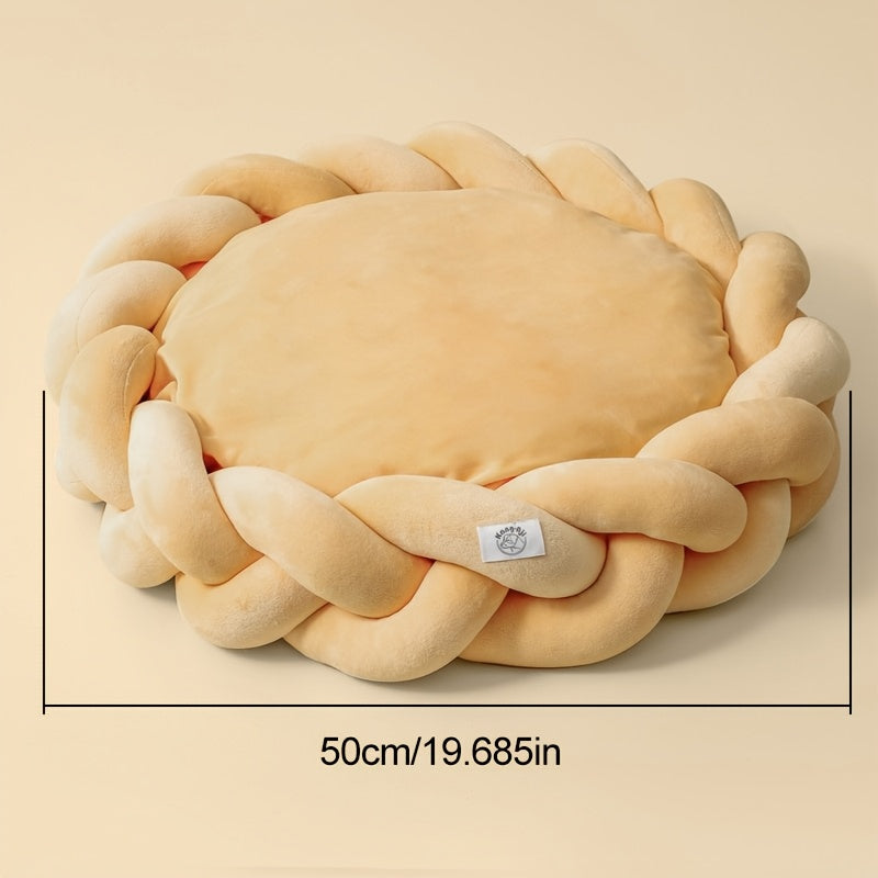 Soft & Cozy Hand-Knitted Dog Bed - Round, Warm Polyester Fiber, Machine Washable, Detachable Cover for Small Dogs, Pet Bed|Cozy Dog Bed|Detachable Cover Bed
