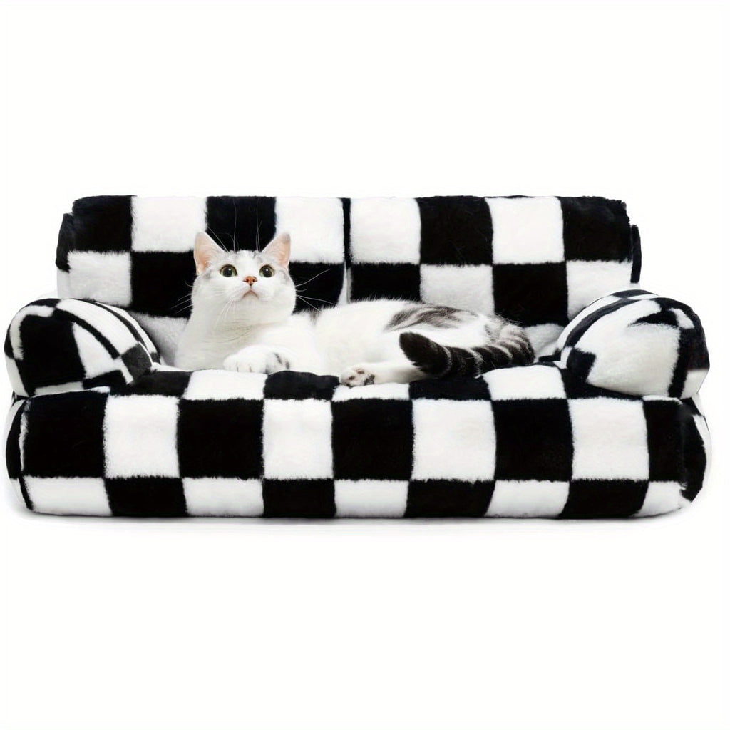 Non-Slip Washable Dog Bed - Plush Sofa Lounger with All-Season Warmth, Soft Polyester Pet Cushion for Small/Medium/Large Breeds - Indoor/Outdoor Use, Easy-Clean Dog Bed for Home, Travel, or Gifting, Checkered Pattern, Durable Construction