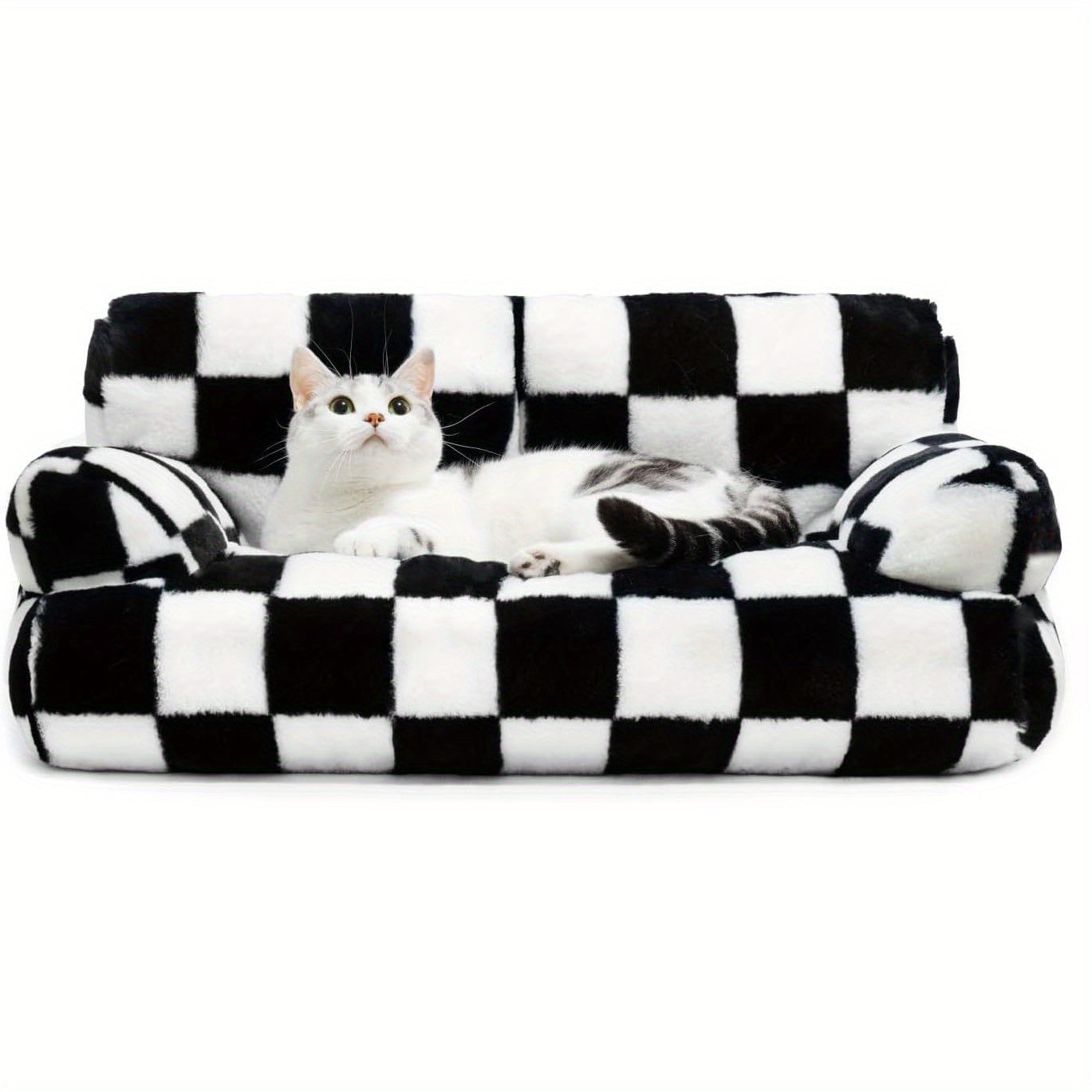 Non-Slip Washable Dog Bed - Plush Sofa Lounger with All-Season Warmth, Soft Polyester Pet Cushion for Small/Medium/Large Breeds - Indoor/Outdoor Use, Easy-Clean Dog Bed for Home, Travel, or Gifting, Checkered Pattern, Durable Construction