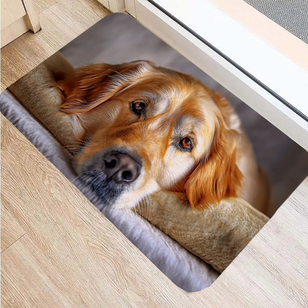 1pc Extra Large Rectangular Dog Bed Mat - Soft Plush Cushioned Floor Bed with Golden Retriever Design, Machine Washable Pet Bed for Large Rooms, Ideal for Small to Medium Dogs - Cozy Indoor Mat for Hardwood & Mat Floors, Durable & Easy Clean, Enhances