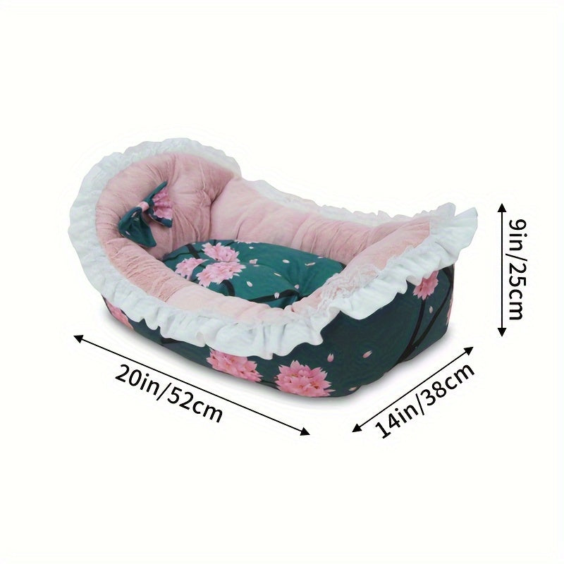 1pc Cat Nest, Floral Pattern Soft Cat Sleeping Bed Warm Cozy Cat Sofa Bed Rocking Cradle With Soft Cushion Mat