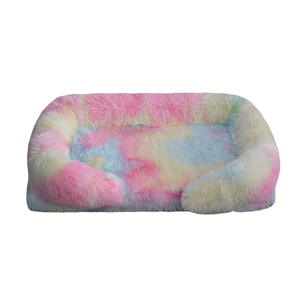 Removable Double-Layer Long Fur Pet Sofa for Dogs, Polyester Fiber Fill, Small to Large Breed Dog Bed, Easy Assembly, Mixed Colors, Cozy Plush Texture, Detachable Design for Cleaning, Perfect for All Seasons, Sofa Pet Bed