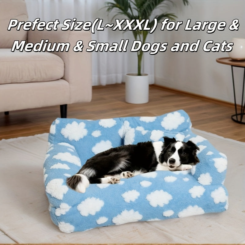 Cozy Cloud Pattern Pet Sofa Bed for Dogs & Cats - Large, All-Season, Soft & Warm, Detachable Cover, Ideal for Indoor/Outdoor Use, Allseason Sofa Bed | Playful Design | Durable Polyester Cover, Pet Beds