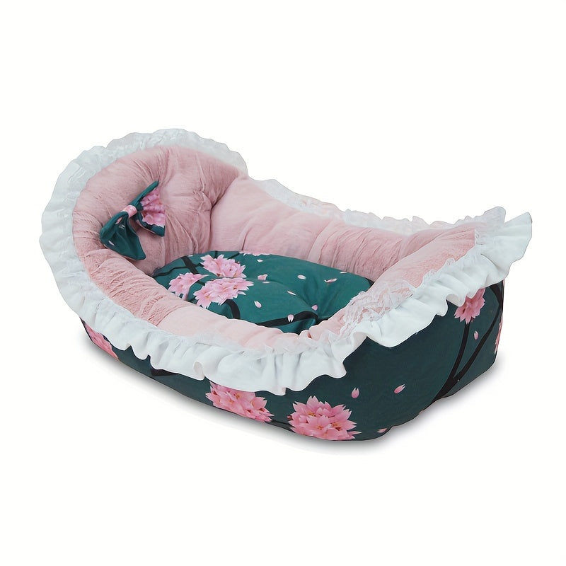 1pc Cat Nest, Floral Pattern Soft Cat Sleeping Bed Warm Cozy Cat Sofa Bed Rocking Cradle With Soft Cushion Mat