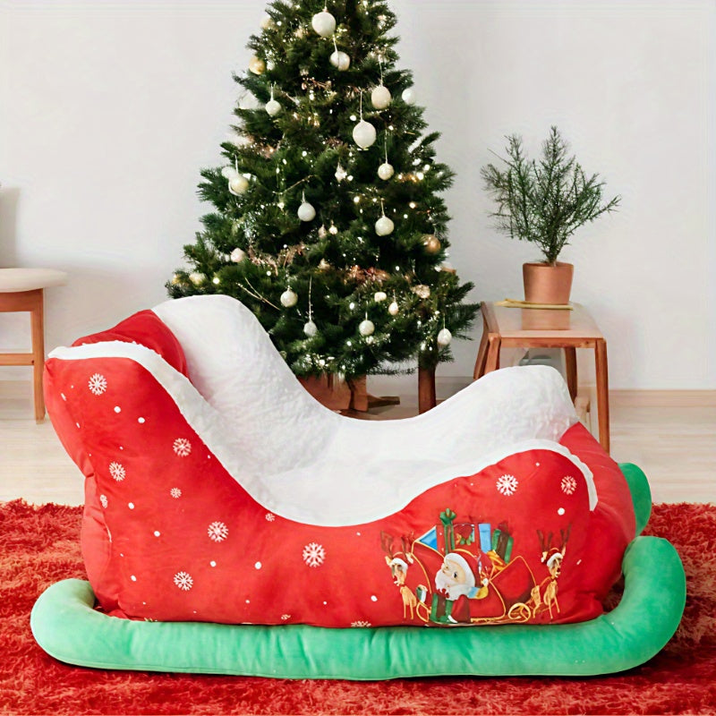 Christmas Sled Dog Bed - Cozy Winter Pet Bed for Small to Medium Dogs, Soft Removable Washable Polyester Nest with Festive Holiday Design, Safe and Warm Sleeping Area for Pets, Dog Bed for Christmas