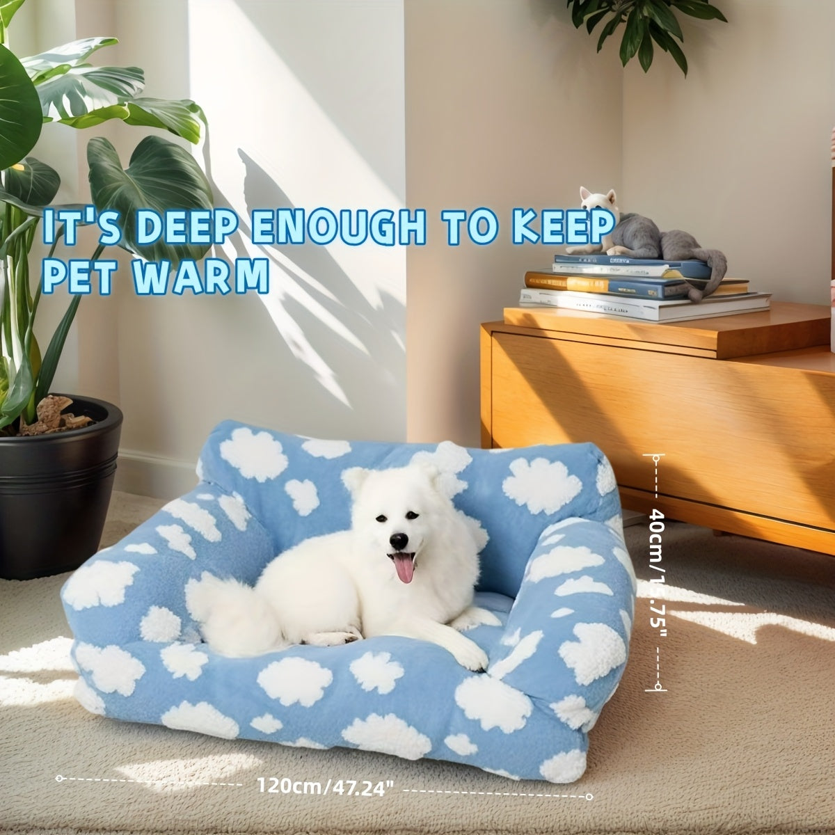 Cozy Cloud Pattern Pet Sofa Bed for Dogs & Cats - Large, All-Season, Soft & Warm, Detachable Cover, Ideal for Indoor/Outdoor Use, Allseason Sofa Bed | Playful Design | Durable Polyester Cover, Pet Beds