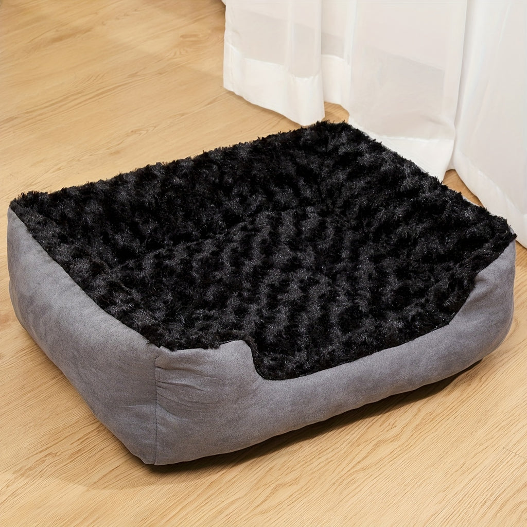 Luxury Polyester Dog Bed with Non-Slip Bottom, Breathable Orthopedic Pet Sofa with Memory Foam Filling, Washable Flower Patterned Rectangle Dog Bed for Small, Medium, and Toy Breeds - Black