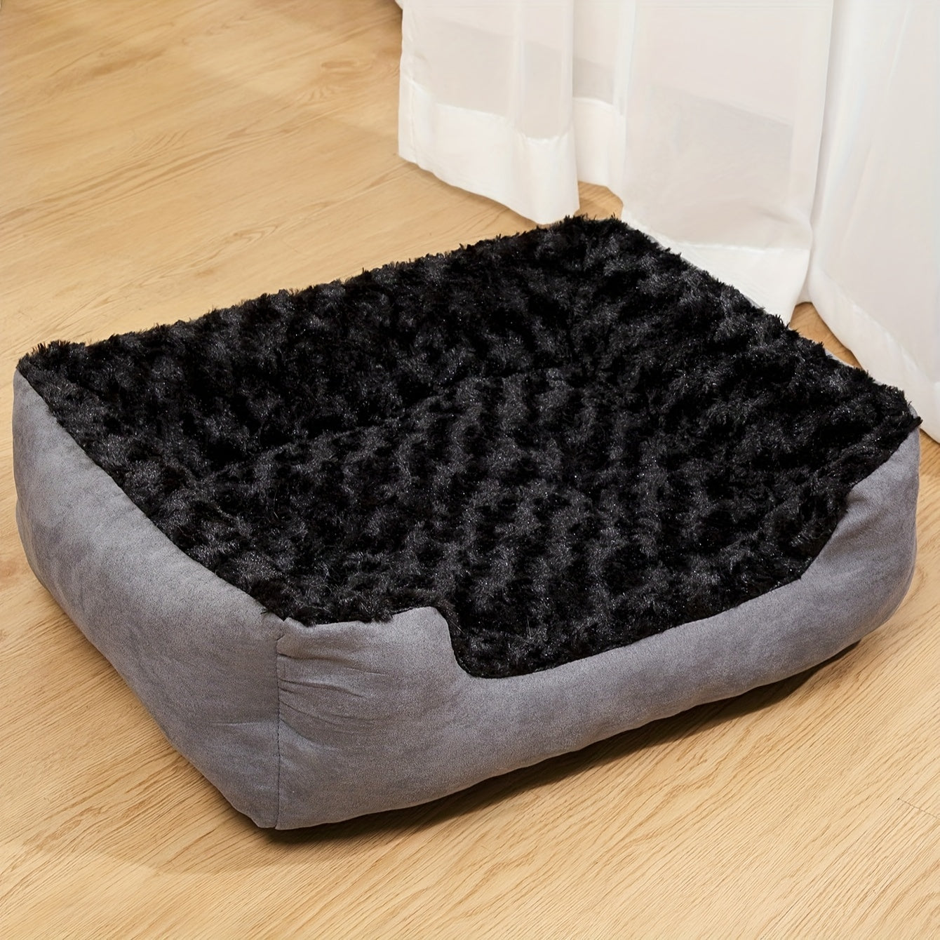 Luxury Polyester Dog Bed with Non-Slip Bottom, Breathable Orthopedic Pet Sofa with Memory Foam Filling, Washable Flower Patterned Rectangle Dog Bed for Small, Medium, and Toy Breeds - Black