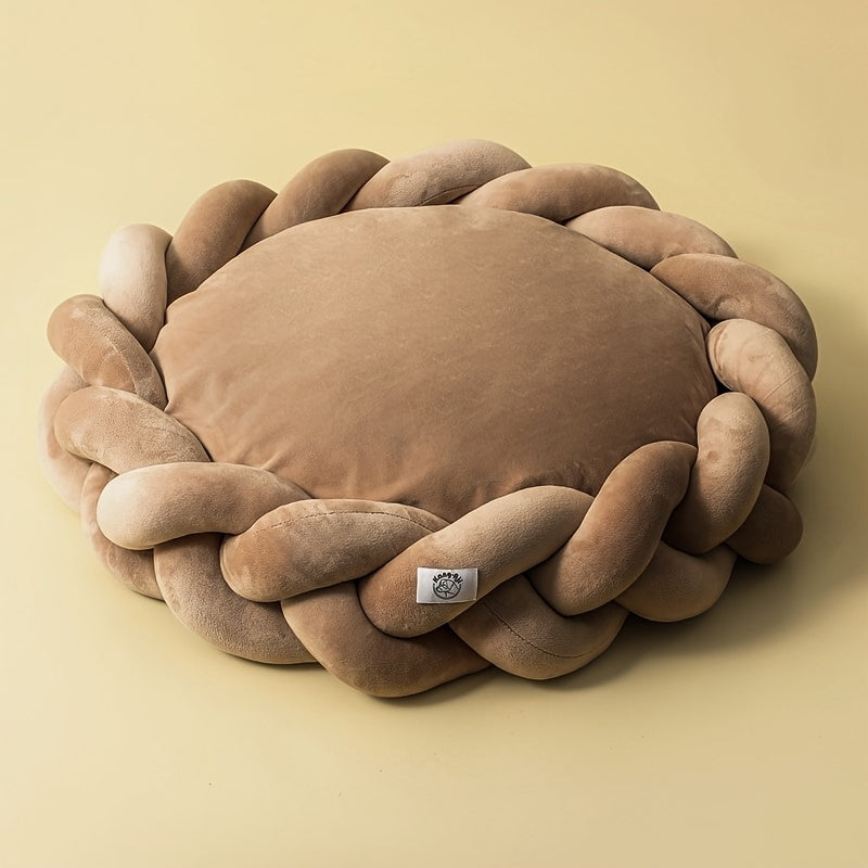 Soft & Cozy Hand-Knitted Dog Bed - Round, Warm Polyester Fiber, Machine Washable, Detachable Cover for Small Dogs, Pet Bed|Cozy Dog Bed|Detachable Cover Bed