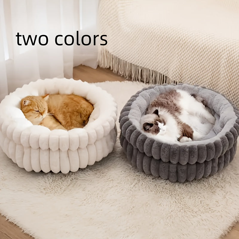[Plush Pet Nest] High-Quality Plush Pet Bed, Cozy Round Cat Nest & Dog Nest | Machine Washable, Warmth-Retaining White Faux Fur, Perfect for Small to Medium Pets, Pet Nesting Furniture