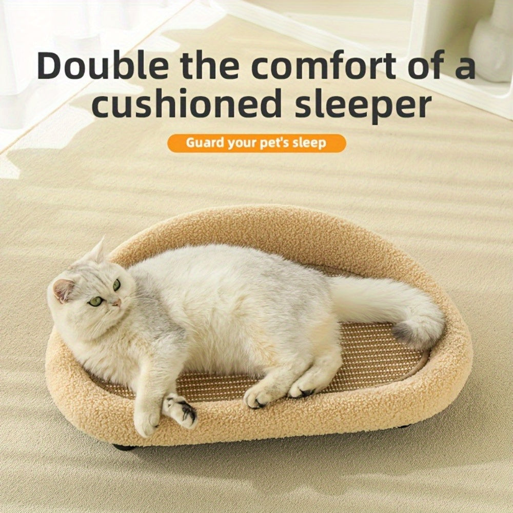 2-in-1 Cat Sofa & Bed with Scratching Post - Durable Tear-Resistant Polyester Pet Bed, Light Brown All-Season Comfort for Indoor Cats, Dual Use as Seat & Bed, Sofa Bed, Plush Pet Furniture, Quality Stitched Edges, Cozy Feline Furniture, Sturdy