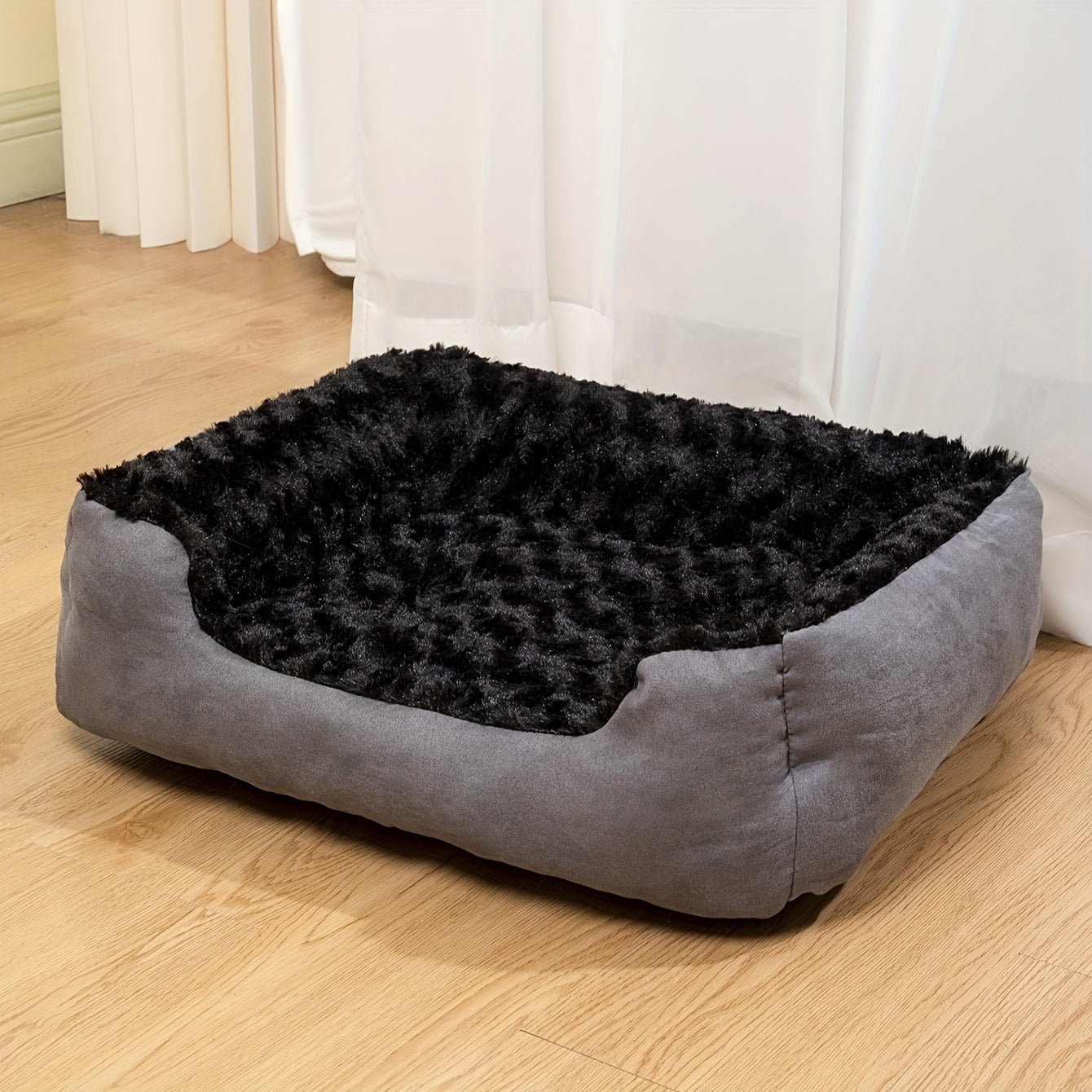 Luxury Polyester Dog Bed with Non-Slip Bottom, Breathable Orthopedic Pet Sofa with Memory Foam Filling, Washable Flower Patterned Rectangle Dog Bed for Small, Medium, and Toy Breeds - Black