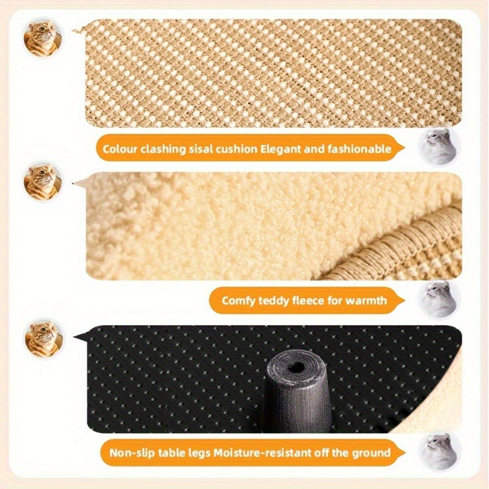 2-in-1 Cat Sofa & Bed with Scratching Post - Durable Tear-Resistant Polyester Pet Bed, Light Brown All-Season Comfort for Indoor Cats, Dual Use as Seat & Bed, Sofa Bed, Plush Pet Furniture, Quality Stitched Edges, Cozy Feline Furniture, Sturdy