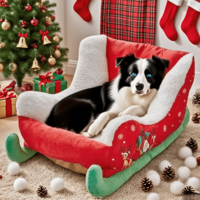 Christmas Sled Dog Bed - Cozy Winter Pet Bed for Small to Medium Dogs, Soft Removable Washable Polyester Nest with Festive Holiday Design, Safe and Warm Sleeping Area for Pets, Dog Bed for Christmas