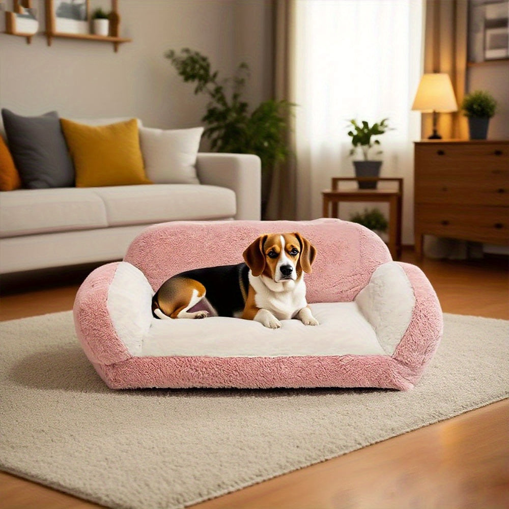 Soft Pink Pet Sofa Bed for Small Dogs & Puppies - Cozy Polyester Dog Bed with Plush Cushioning, Warm Durable Indoor Bedding for Beagles, Indoor Use, Dog Couch Bed, Stylish Pet Accessory, Comfortable Pet Place